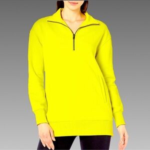NWT Amazon Aware Relaxed Fit Half Zip Tunic‎ Sweatshirt Neon Lime – XXS